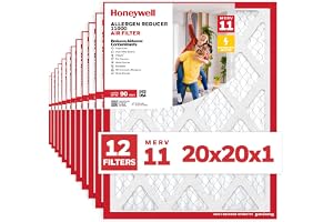 Honeywell MERV 11 Allergen Reducer 11000, elektrostatiskt veckat luftfilter för ventilation, luftkonditionering, värmesystem (12-pack), 51 x 51 x 2,5 cm, ersättningsfilter, hemmabruk, tillverkad i USA
