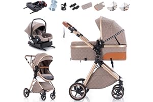 Zkiprm Carrito bebe 3 en 1- Carros Para bebescon Silla y base Isofix de Coche - Cochecito Plegable - Manillar Ajustable en Altura-Funda de Lluvia, Saco de Pies, Cubierta para lluvia, Portavasos y más