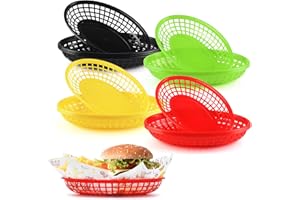 JJWNMLL JWNMLL paniers de nourriture pour servir, plateau de snack de cinéma, accessoires de fête mexicaine réutilisables en plastique pour les burgers, les frites (16pcs Rouge + Noir + Jaune + Vert)