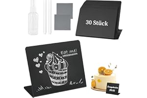DEEPTON Kreidetafel Klein, 30 Stück L-Form Preisschilder, 100x75mm Mini Tafeln Schiefertafel zum Beschriften, Buffet Schilder mit 2 Stifte 1 sprühflasche und 2 Putztuch, Mini Tafel für Buffet, Party & Café