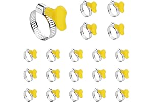 PNGKNYOCN Kit di 20 fascette stringitubo in acciaio inox, regolabili, gialle, 15 mm-30 mm, con manico in plastica per fissare il tubo