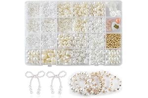 Cosswe Set di perline bianche, bracciali fai da te, perline bianche da infilare, set di braccialetti fai da te per ragazze, braccialetti per fai da te