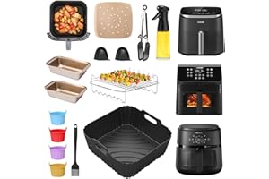ENSINE Accessoires Air Fryer 14 Pièces pour Philips Série 2000 6,2L NA230, Compatibles COSORI Turbo Blaze 6L / Clear Blaze 6,2L, Avec Moule Silicone Sur Mesure, Grillrost, Spray Huile, etc.