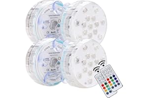 REDGO Submersible LED Lights, Hot Tub Lights 16 Colors & 15 LED Ponds Lights Waterproof Underwater Lights LED with Remote Control for Vase Base, Aquarium, Pond Swimming Pool Decor (4 Pack)