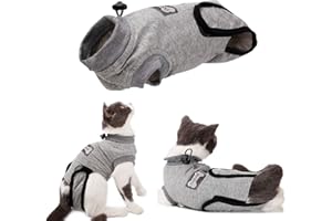 Tineer Traje de recuperación Mascota, Gato esterilización Cuidado de algodón Transpirable Use destete Prevenir Lick para Abdominales Enfermedades Heridas de la Piel después de la cirugía (S)