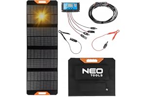 NEO TOOLS Panneau Solaire Pliable 140W 18V avec Modules Solaires -Kit, Régulateur de Charge Solaire Inclus - 2 Ports USB et Un Type C - IP64 Étanche - Léger - pour Batteries 12V - Parfait pour Camper