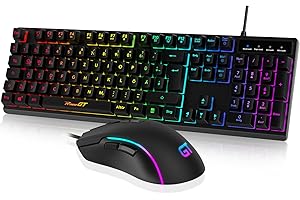 ‎RACEGT Maus und Tastatur Gaming Büro,RaceGT Tastatur Kabel RGB Beleuchtet LED Hintergrundbeleuchtung Wasserdicht 104 Tasten, Kabel Maus mit 7 Tasten 6400 DPI für PC Gamer Laptop QWERTZ (DE-Layout)