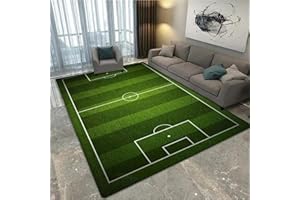 PEIHUODAN Football Pitch Carpet for Boys Bedroom Teenager Kids Men 3d Football Sports Print Theme Rugs Bedroom Living Room Decorations Floor Mat Washable Non-Slip Gaming Rugs (Green,120x180cm)