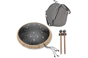 CACACOOK Steel Tongue Drum, 14 Zoll 15 Tone Ätherische Trommel, Anfänger Full Range Percussion Drum, Steel Pan Töne Schlaginstrument Hand Pan Drum Zungentrommel mit Trommelschlägeln und Tragetasche