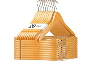 HOUSE DAY Lot de 20 Cintres en Bois Massif Solide Premium antidérapants encoches d'épaule avec Crochet pivotant à 360° Or Rose pour Costume Manteau, Chemise, Pantalons, Jupes, Couleur boisée