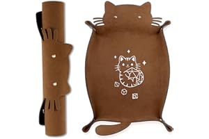 ‎RHDEKOEIN Rhdekoein Cat Dice Tray, Foldable Leather Cube Holder, Portable Cube Storage Organiser, Funny Gift for DND RPG Players (Brown)