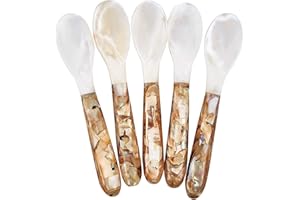 DUEBEL Juego de 5 Cucharas/Tenedor de Nácar (12.5cm x 2.5 cm) (Cucharas)