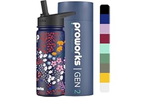 Proworks Gen 2 Insulated Water Bottles With Straw Lid, 1L Stainless Steel Water Bottle, 24 Hours Cold, 12 Hours Hot Drinks, Metal Leakproof Flask For Gym, Travel - Midnight Blue - Enchanted