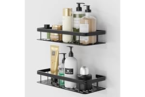 LIEBHEIM Étagère de douche Étagère de douche Étagère de salle de bain sans perçage – Maintien des bombes grâce au ruban adhésif industriel (réutilisable) – Aluminium