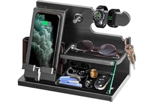 ROBOMANOR Geschenke für Männer Geburtstag Holz Telefon Dockingstation Uhren Geldbörsen Nachttisch Organizer Weihnachten Männer Geschenk, Geburtstagsgeschenke für Männer oder Vater Schreibtisch Organizer Holz