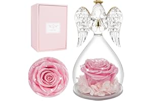 Miofula Preserved Real Rose Angel Gifts for Women, Angel Rose Birthday Gifts for Mum, Eternal Rose in Glass Angel Figurines Gifts for Her Grandma Wife on Christmas Valentine Mother's Day Anniversary
