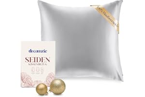 ‎DREAMZIE DREAMZIE Seidenkissenbezug 40x40 cm für Haar und Haut, Kissenbezüge Seide 19 Momme (Silber-Grau, 1 Stück)
