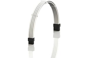 LINKUP - AVA 30cm PCI-E 8 Pin (6+2) GPU PSU Power Supply Braided Sleeved Custom Mod PC Extension Cable w/Combs | Strong & Stiff Design | Single Pack | 300mm - White