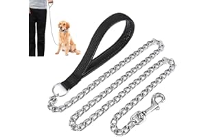 QEEYON Guinzaglio per Cani in Metallo Resistente, Catena a Prova di Masticazione con Impugnatura Morbida Imbottita, Guinzaglio Catena per Cani Taglia Media Grande