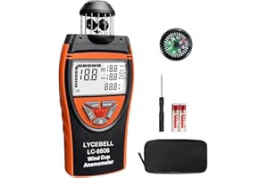 LYCEBELL Anemómetro Digital Portátil 8806, Medidor de Velocidad del Viento en 360° y Temperatura para HVAC, Exterior Drones y Extractores | Max/Min/Actual, 0,7-42 m/s, -10 ℃~45 ℃, Apagado Automático