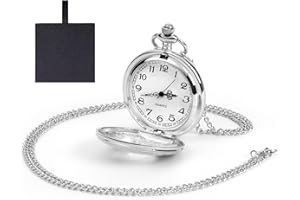 OFFCUP Montre Gousset Vintage, Montre de Poche Vintage Homme Montre Gousset Rétro à Quartz avec Chaîn, Ancienne à Chiffres Romains Mode Montre en Alliage Cadeau Anniversaire pour Homme