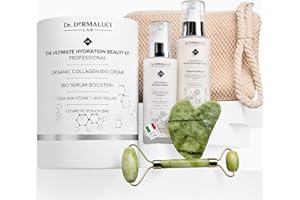DR. DERMALUCI LAB Regalos Originales para Mujer | Set de Regalo Cuidado Facial BIO | Crema Hidratante Colágeno Retinol Vitamina C+E+Serum Ácido Hialurónico/Baba de Caracol +Gua Sha+ Rodillo Facial de Jade + Neceser