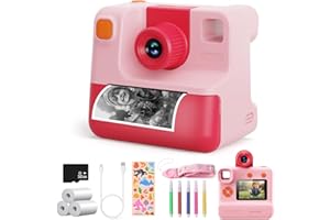 DIAMOOKY Appareil Photo Instantané Enfants, 2,4 Pouces Écran 1080P Appareil Photo Numérique avec Papier d'impression & Carte TF 32G, Selfie Caméra Vidéo pour Enfants, Cadeau pour Filles Garçons de 3-12 Ans