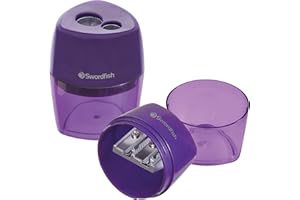 Swordfish ‘Double-Hole Click’ Metal Core Pencil Sharpener with Mess-Free Canister [Pack of 1] 40378 Purple