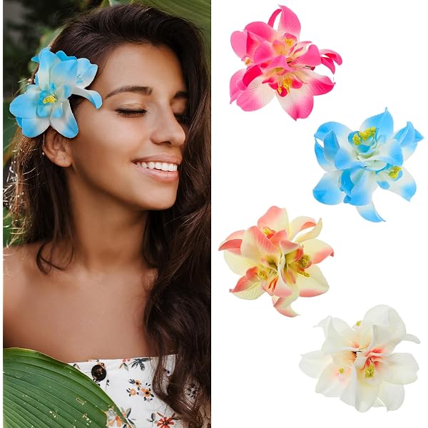 6 Hawaii-Blumen-Haarspangen Für Damen, 10,2 Cm – Plumeria & Hibiskus Aus Schaumstoff, Für Dünnes Haar
