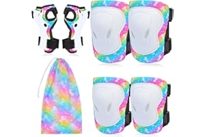 NIDOUL Knee Pads for Kids Elbow Pads Wrist Guards with Drawstring Mesh Bag, 7 in 1 Protective Gear Set for Girls Boys for Skating Cycling Bike Scooter, 3-8 Years