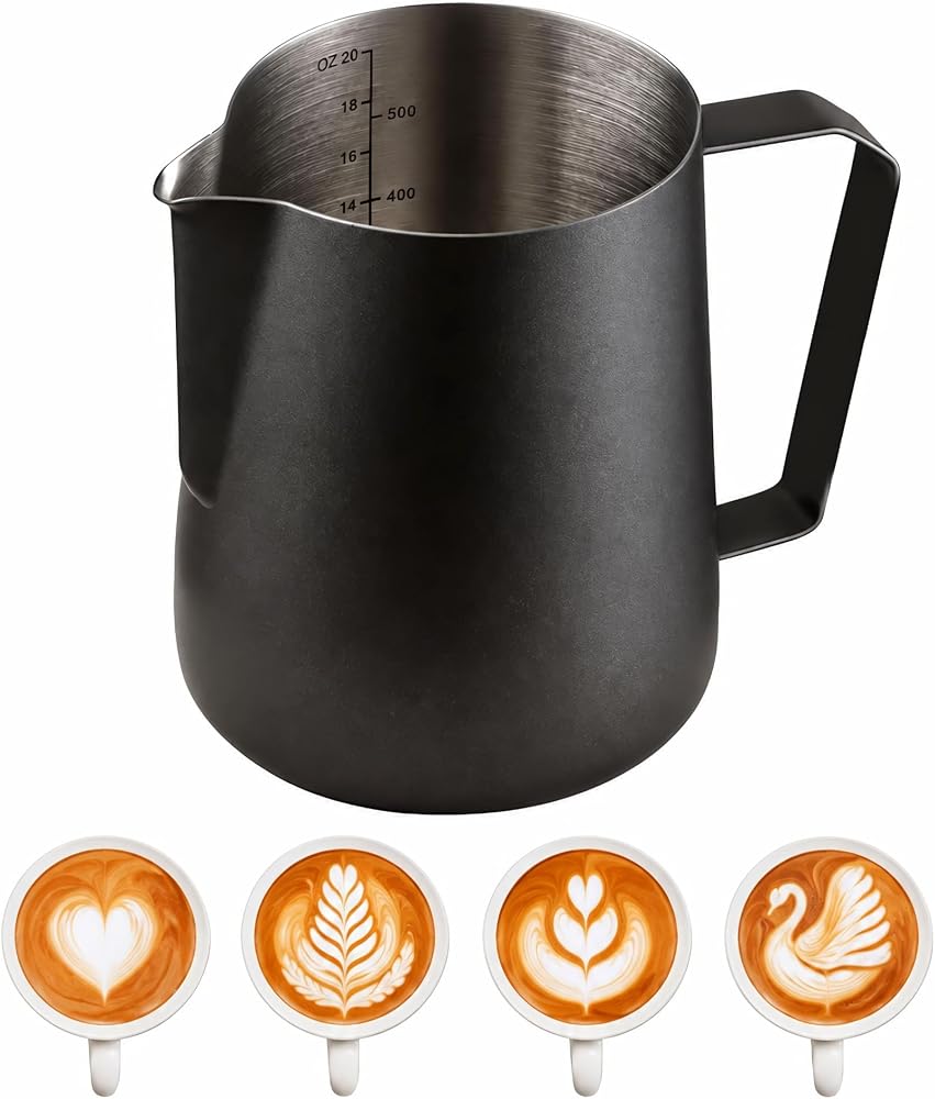 304 Çelik 600 ml Siyah Teflon Kaplama Kahve Süt Köpürtme Potu Sütlük Pitcher