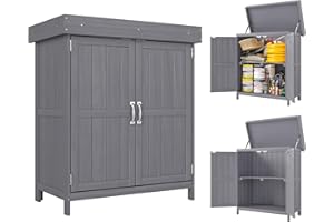 ‎OUTSUNNY Outsunny Gartenschrank Tannenholz, Geräteschuppen wetterfest 74x43x88cm, Gerätehaus mit Doppeltür, 2 Fächern, Geräteschrank, Gartenhaus Werkzeugschrank Gartenschuppen für Garten, Terrasse, Dunkelgrau