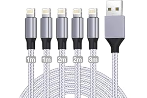 GEJIN iPhone Ladekabel,Lightning Kabel [5Pack-1/1/2/2/3M] MFi Zertifiziert USB Schnellladekabel Nylon iPhone Kabel USB auf Lightning Kabel für iPhone 14 13 12 11 Pro Max Plus 8 7 6 5s XR X SE iPad (Grey)