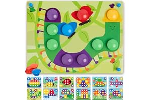 Nene Toys Puzzle en Bois pour Enfants dès 2 Ans – Jouet Mosaïque Montessori avec Boutons en Bois Colorés & Cartes – Jeu Sensoriel & Activité Manuelle – Cadeau Éducatif 2-3 Ans Fille Garçon