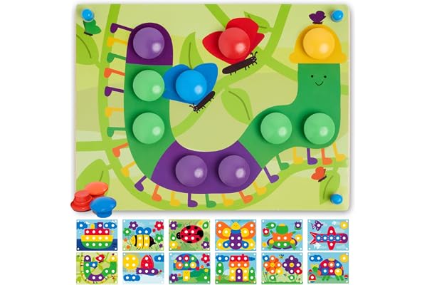Nene Toys Jouet Enfant 2 Ans – Puzzle en Bois Montessori, Jeu de Mosaïque avec Pions en Bois & Cartes – Motricité Fine, Apprendre Les Couleurs – Cadeau Éducatif 2-3 Ans Fille Garçon