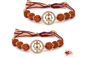 To The Nines Men's Rakhi for Brother - Pack of 2 Rudraksh Rakhi with Tilak Material & Greeting Card