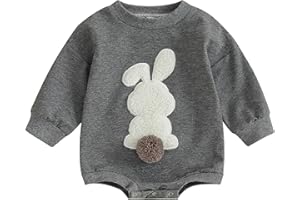 ZZLBUF Baby Girls Sweatshirt Romper Easter Bunny Print Long Sleeve Jumpsuits for Newborn Infant Toddler Cute Clothes