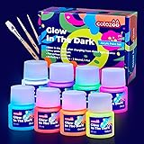 colozoo Nachtleuchtend Acrylfarben Set | 8x20ml Leuchtfarben + 3 Pinsel | Die Glow In The Dark Acryl Farben sind Dauerhaft au
