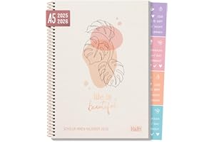 ‎HÄFFT Häfft® College-Timer A5 2025/2026, Schülerplaner mit Sprüchen und Stickern "Life is beautiful" Schulplaner Hausaufgabenheft - nachhaltig & klimafreundlich