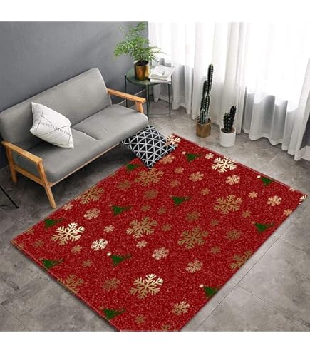 Tapis De Couloir De Noël CAROMIO – Flocons De Neige, Lavable, Antidérapant, Rouge 60x180 Cm