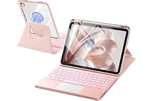 drivego 360 Rotating Keyboard Case for iPad A16 11th 10th Generation with 7 Color Backlit Trackpad, Magnetic Detachable Cover Wireless Keyboard for iPad 11th 2025 10th 2022 (11/10.9 inch), RosePink