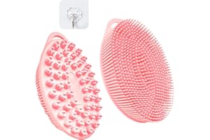 WACURRENTHYD 1PCS Silicone Body Scrubber, Silicone Loofah, Body Wash Scrubber, Body Scrub Brush, Body Scrubbers for Use in Shower, Silicone Loofah Body Scrubber, Exfoliating Body Scrubber, Adhesive Hooks (Pink)