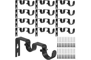 ASelected 12 Stück Doppelte Gardinenstange Halterung Verstellbare Metall, Schwerlast Vorhangstange Halterung für Gardinen Duschstange Kleiderstange (Schwarz)