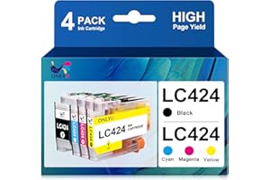 ONLYU Cartuchos de Tinta LC424 Compatibles con Cartuchos Brother DCP-J1200W y Cartuchos de Tinta Brother LC424 para Impresora Brother DCP-J1200W DCP-J1200WE (1 Negro, 1 Cian, 1 Magenta, 1 Amarillo)
