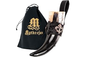 Mythrojan The Knight of Realm Viking - Taza de vino/carne con soporte de piel, inspirada en el estilo medieval