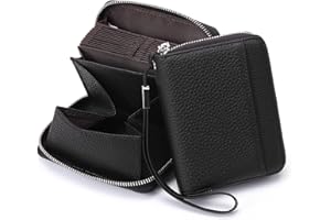 SENDEFN Women's Leather RFID Protection Credit Card Holder Purse with Zip Organ Style Women's Business Card Holder with Many Compartments, A04 - black., organ style