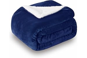 SOCHOW Coperta Plaid in Pile Sherpa, Blu Navy 220 x 240 cm Coperta di Peluche Super Morbida e Lussuosa a Doppio Strati