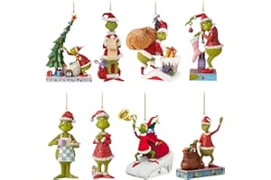 YOOYEH Grinch Christmas Ornament Decorations, 8PCS Stocking Cap Funny Santa Ornament Decorative Xmas Decor Ornaments Party Gifts