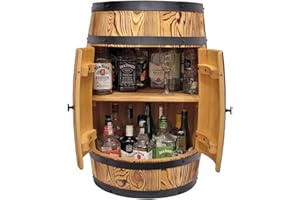 WEECO Tonneau à vin, bar mural de maison, avec porte, couleur chêne, en bois, style vintage et rustique, 80 x 50 cm, pour whisky, vin, peut être posé sur une table ou un comptoir de bar en position debout