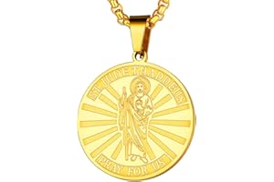 FaithHeart Collana da Uomo in Acciaio Inossidabile con San Cristoforo/San Paolo/Sant'Antonio/San Tommaso/San Patrizio/San Giuseppe/Sant'Agostino, Argento/Oro/Nero Ovale/Rotondo